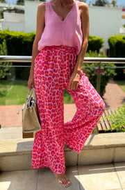 Julie Leopard Animal Cotton Gauze Style Trousers-Pink
