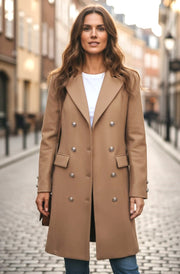 Juliette Military Longline Coat Jacket-Camel