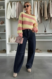 Kade High Waisted Balloon Leg Denim Jeans-Dark Blue