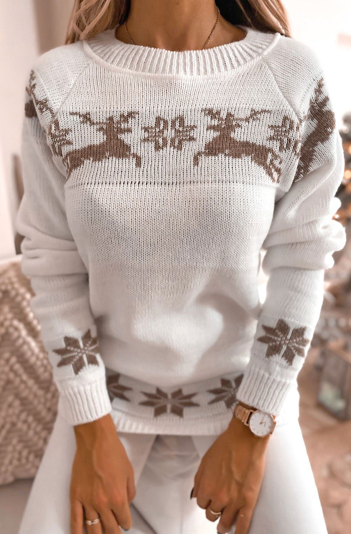 Kamala 'Reindeer' Knitted Jumper Sweater Top-Ivory
