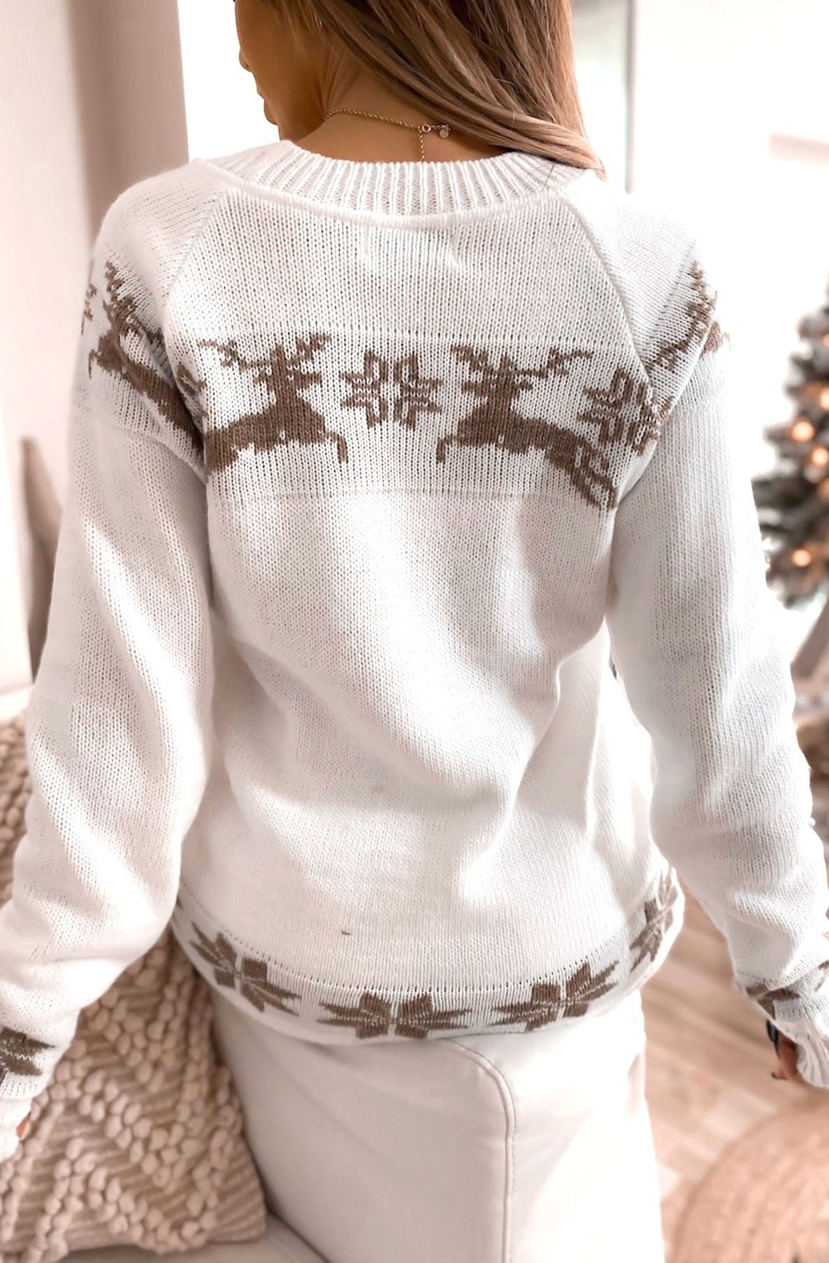 Kamala 'Reindeer' Knitted Jumper Sweater Top-Ivory