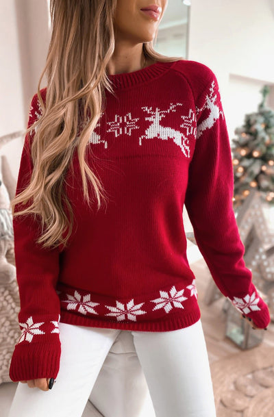 Kamala 'Reindeer' Knitted Jumper Sweater Top-Red