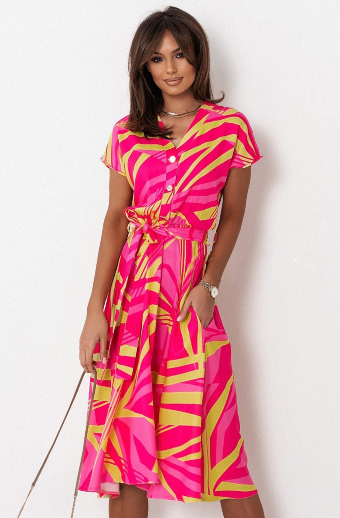 Karlie Abstract Printed Midaxi Dress-Pink