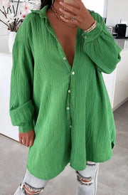 Kasia Oversized Cotton Gauze Style Shirt Dress Top-Green