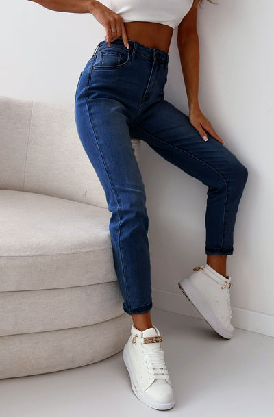 Kassie Denim 'Mom Fit' Jeans-Dark Blue