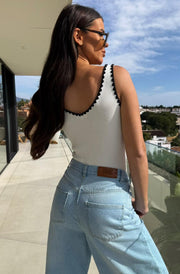 Katy Ribbed Contrast Trim Bodysuit-Ivory