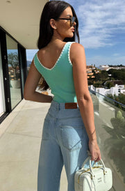 Katy Ribbed Contrast Trim Bodysuit-Mint