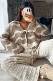 Kaya Tie-Front Knit Cardigan-Stone