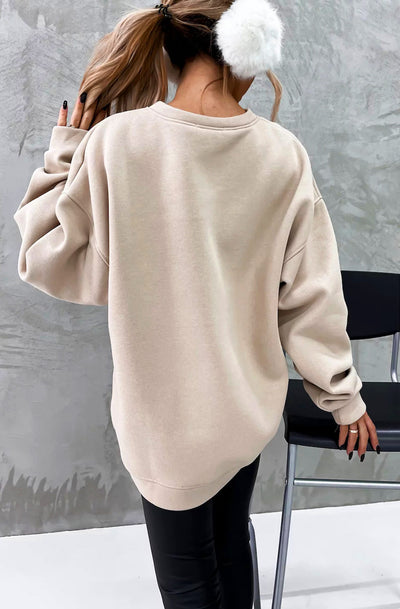 Kelly Oversized 'NY' Printed Jumper Sweatshirt-Stone