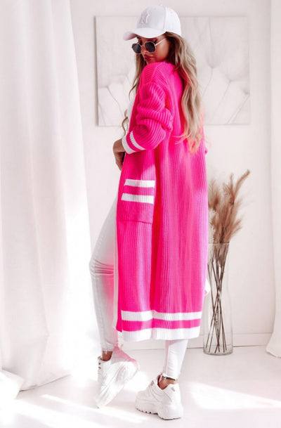 Kiki Longline Knitted Cardigan-Hot Pink