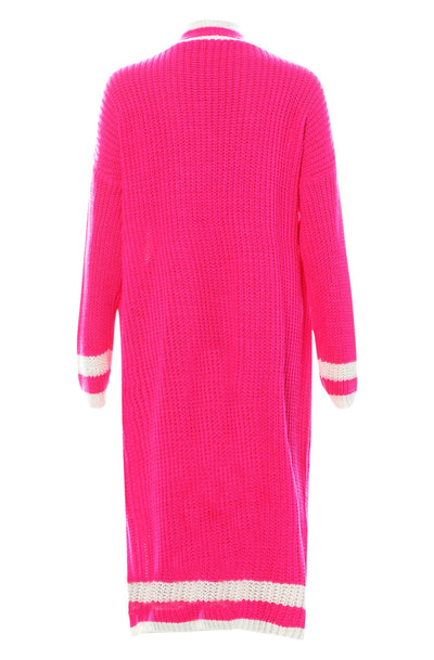 Kiki Longline Knitted Cardigan-Hot Pink