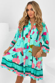 Kira Boho Floral Oversized Abstract Tunic Dress-Mint