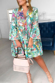 Kira Boho Oversized Floral Abstract Tunic Dress-Teal