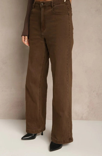 Kora High Rise Wide Leg Denim Jeans-Brown
