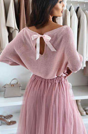 Kori Open Back Bow Light Knitted Sweater Jumper-Dusty Pink