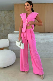 Kym Pocket Detail Wide Leg Trousers-Pink