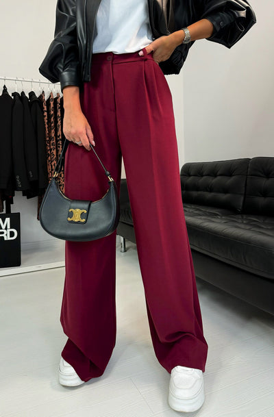 Kym Pocket Detail Wide Leg Trousers-Wine