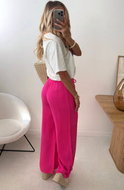 Lanie Wide Leg Cotton Gauze Style Trousers-Hot Pink