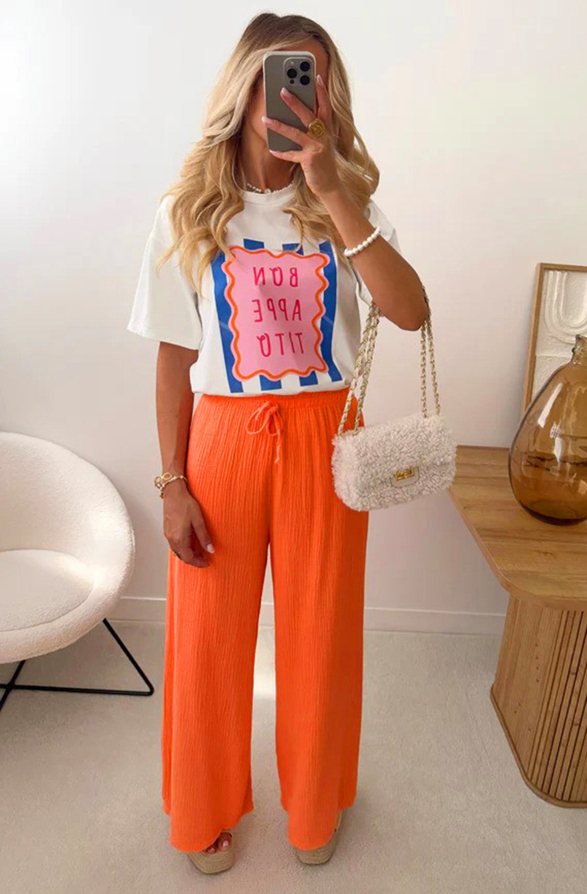 Lanie Wide Leg Cotton Gauze Style Trousers-Orange