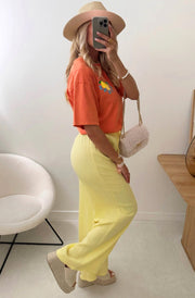 Lanie Wide Leg Cotton Gauze Style Trousers-Yellow