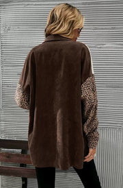 Laurel Corduroy Leopard Patchwork Oversized Shirt Jacket-Brown