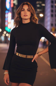 Layla Cut-Out Cape Sleeve Mini Dress-Black