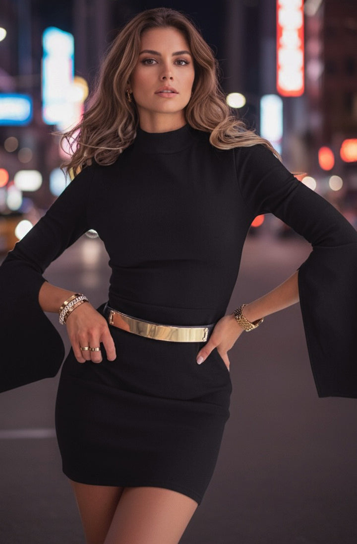 Layla Cut-Out Cape Sleeve Mini Dress-Black