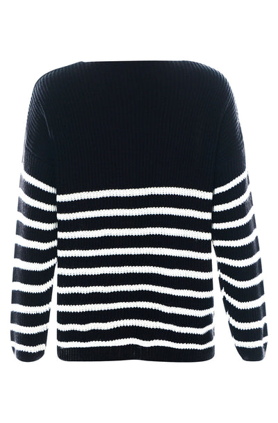 Leah Striped 'LOVE' Knitted Jumper Sweater Top-Black