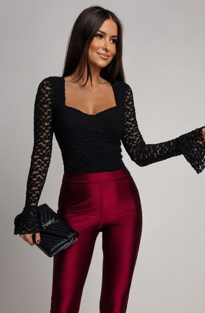 Lexi Sweetheart Corset Style Lace Blouse Top-Black