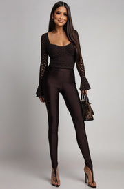 Lexi Sweetheart Corset Style Lace Blouse Top-Brown