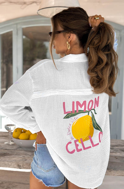 'Limon Cello' La Dolce Vita Graphic Printed Shirt Top-Ivory