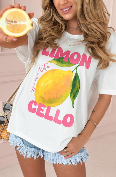 'Limon Cello' La Dolce Vita Graphic Printed T. Shirt Top-Ivory