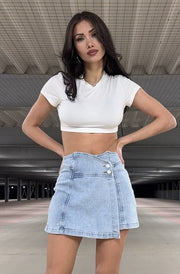 Lisha Overlay Denim Mini Skort-Light Blue