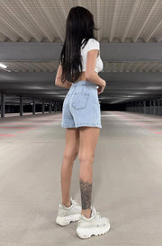 Lisha Overlay Denim Mini Skort-Light Blue