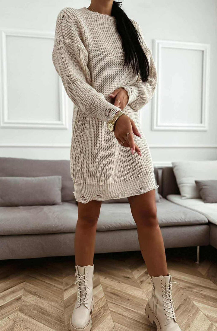 Livia Knitted Sweater Tunic Dress-Stone