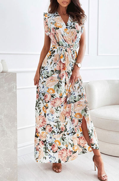 Lorie Floral Chiffon Maxi Dress-Ivory