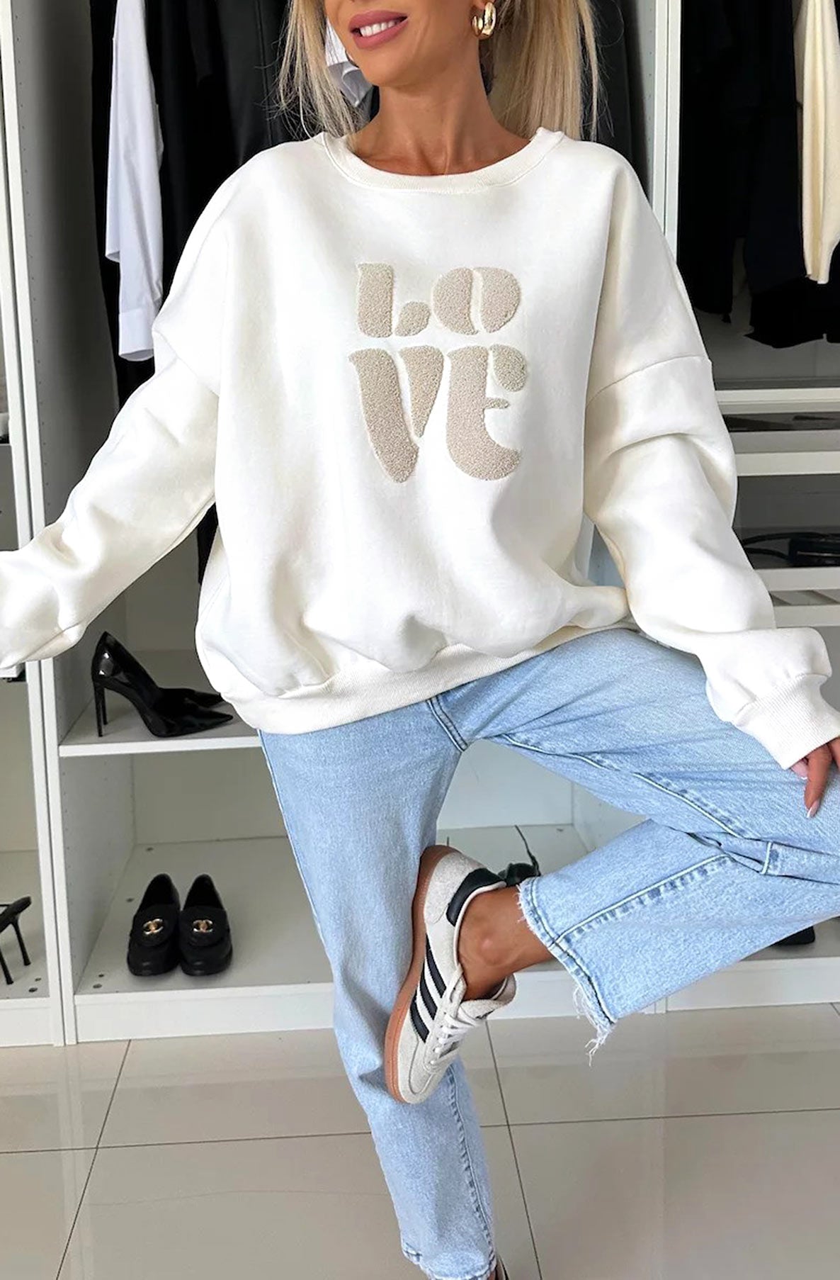 'LOVE' Graphic Printed Jumper Sweater Top-Ivory