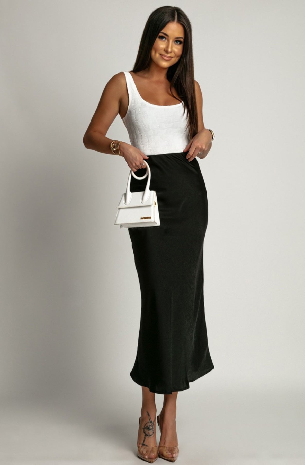 Lucia Satin Midaxi Skirt-Black