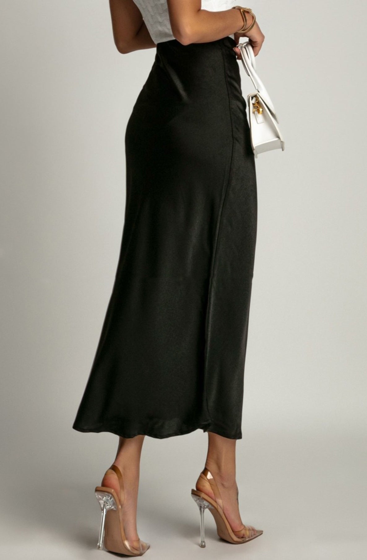 Lucia Satin Midaxi Skirt-Black