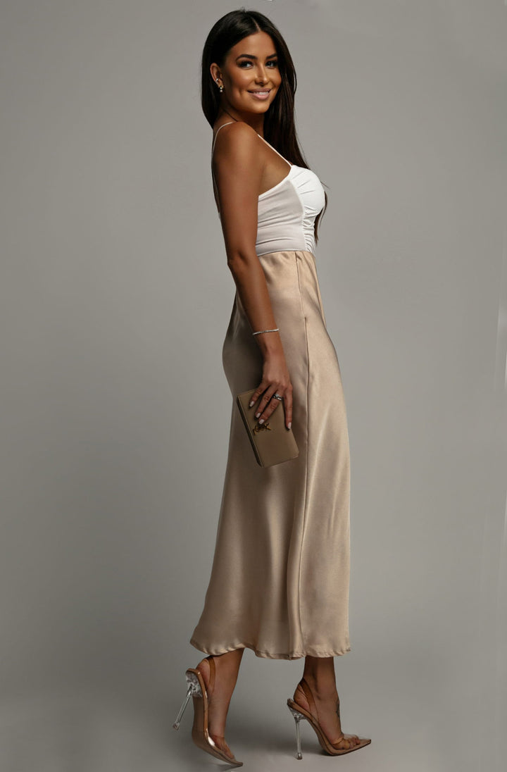 Lucia Satin Midaxi Skirt-Stone