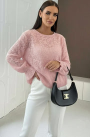 Lucinda Floral Eyelash Texture Mesh Blouse Top-Pink