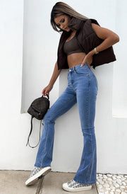 Lyza Flared Denim Jeans-Blue