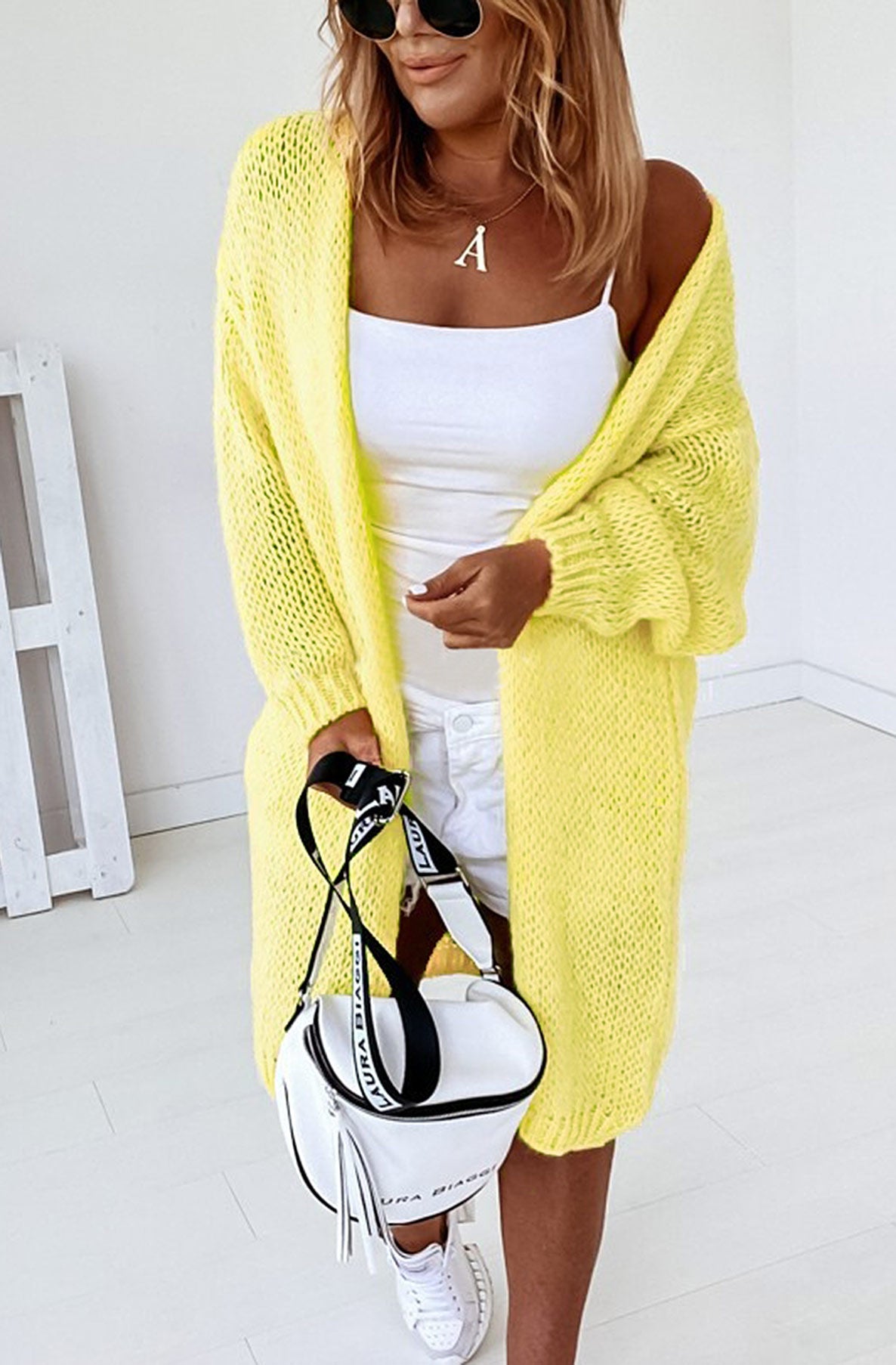 Marcia Longline Knitted Cardigan-Yellow