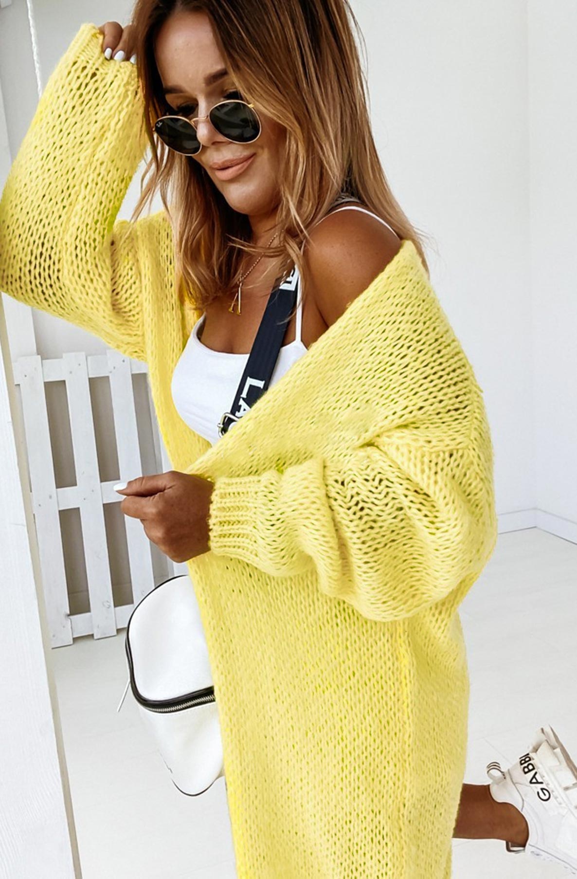 Marcia Longline Knitted Cardigan-Yellow