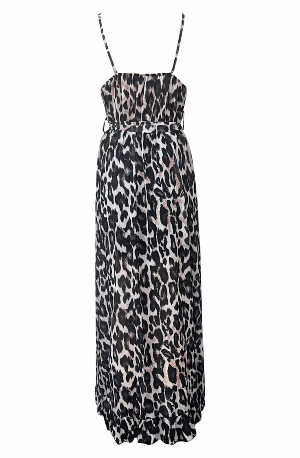 Diane Animal Wrap Frill Chiffon Maxi Dress-Brown