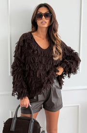 Maribel Boho Tassel Sweater Jumper-Brown