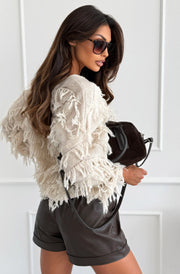 Maribel Boho Tassel Sweater Jumper-Cream