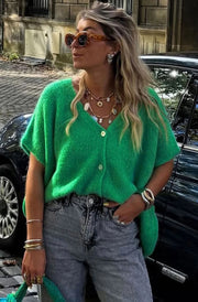 Marie Sleeveless Oversized Knitted Cardigan-Green