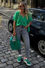 Marie Sleeveless Oversized Knitted Cardigan-Green