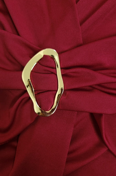 Marielle Sleeveless V-Neck Ring Split Maxi Dress-Red